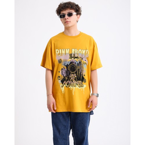 BSC Oversize Pink Floyd Live At Pompeii Baskılı Unisex T-Shirt - Hardal