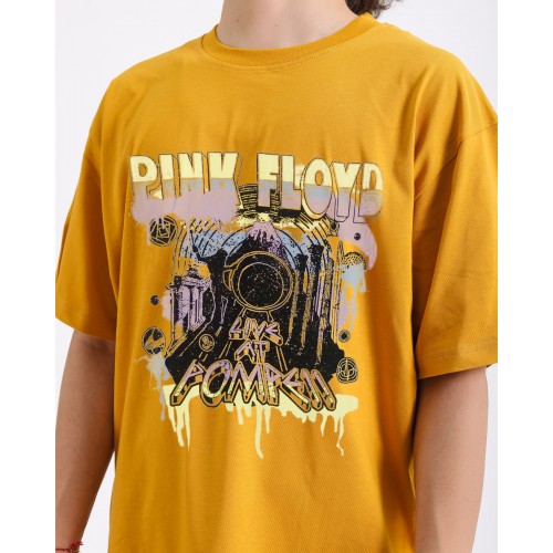 BSC Oversize Pink Floyd Live At Pompeii Baskılı Unisex T-Shirt - Hardal
