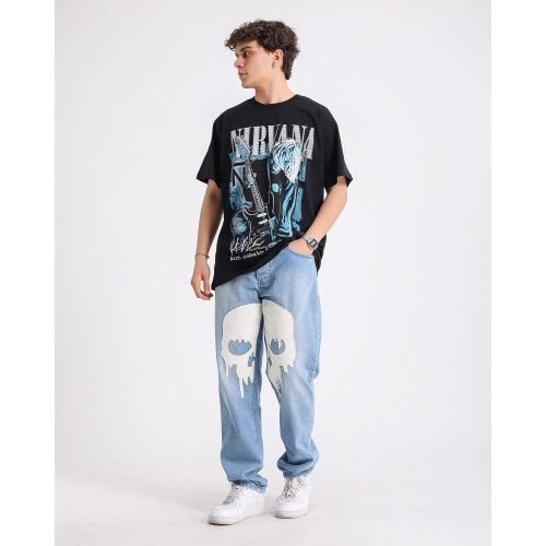 BSC Oversize Nirvana Kurt Cobain Baskılı Unisex T-Shirt - Siyah