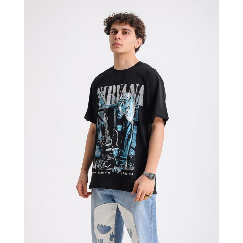 BSC Oversize Nirvana Kurt Cobain Baskılı Unisex T-Shirt - Siyah