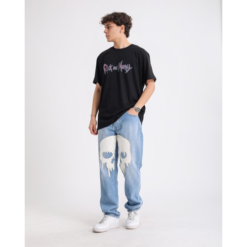 BSC Oversize Rick and Morty Ön Arka Baskılı Unisex T-Shirt - Siyah