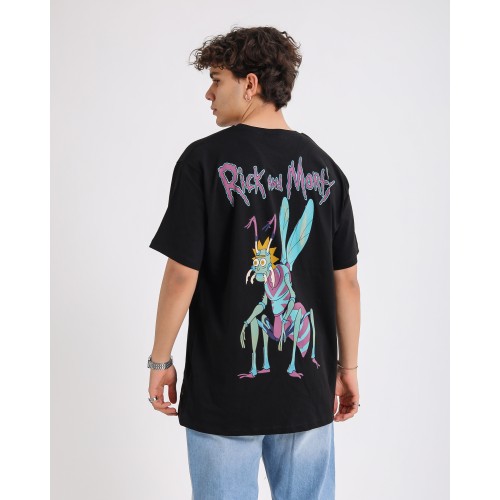 BSC Oversize Rick and Morty Ön Arka Baskılı Unisex T-Shirt - Siyah