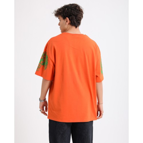 BSC Oversize Rick and Morty Ön ve Kol Baskılı Unisex Tişört - Turuncu