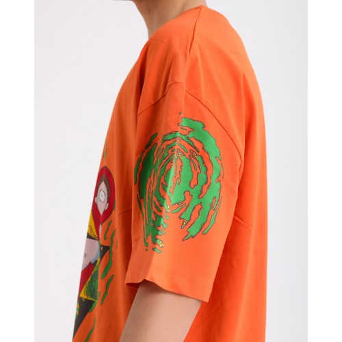 BSC Oversize Rick and Morty Ön ve Kol Baskılı Unisex Tişört - Turuncu