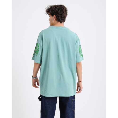 BSC Oversize Rick and Morty Ön ve Kol Baskılı Unisex T-Shirt - Mint Yeşil
