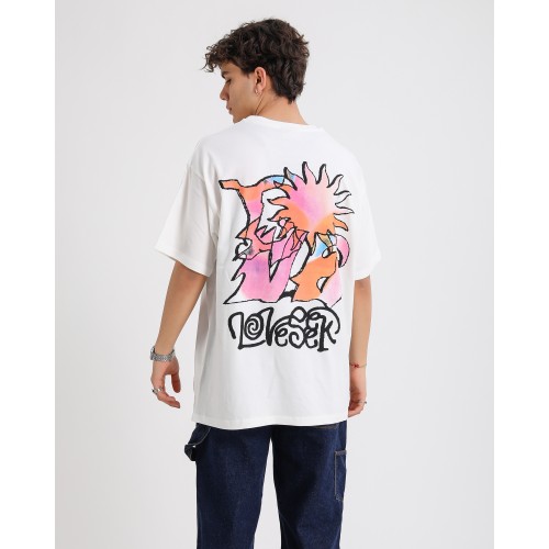 BSC Oversize Love Peace Logo Baskılı Unisex T-Shirt - Beyaz