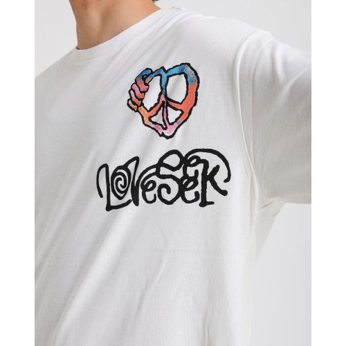 BSC Oversize Love Peace Logo Baskılı Unisex T-Shirt - Beyaz