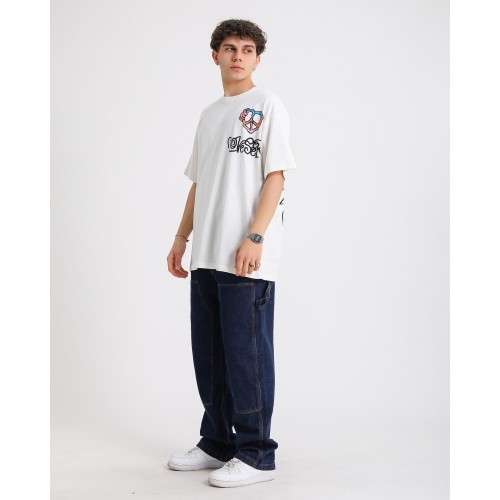 BSC Oversize Love Peace Logo Baskılı Unisex T-Shirt - Beyaz