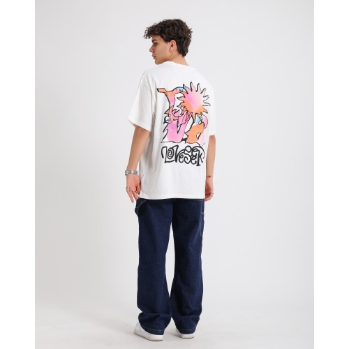 BSC Oversize Love Peace Logo Baskılı Unisex T-Shirt - Beyaz