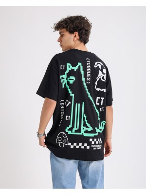 BSC Oversize Crooked Tongues Ön Arka  Baskılı Unisex Tişört - Siyah