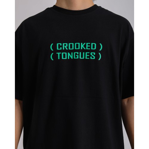 BSC Oversize Crooked Tongues Ön Arka  Baskılı Unisex Tişört - Siyah