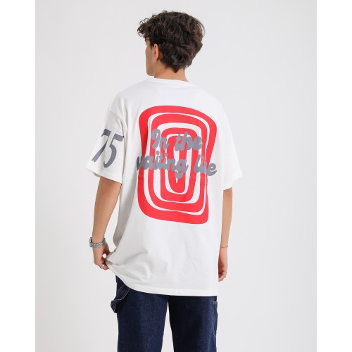BSC Oversize Flame Heart Ön Arka Kol Baskılı Unisex Tişört - Beyaz