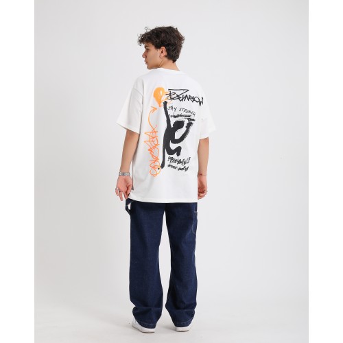 BSC Oversize Art Of Creation Ön-Arka Baskılı Unisex T-Shirt - Beyaz