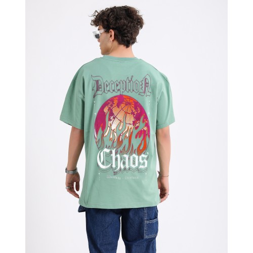 BSC Oversize Worldwide Deception Chaos Baskılı Unisex T-Shirt - Mint