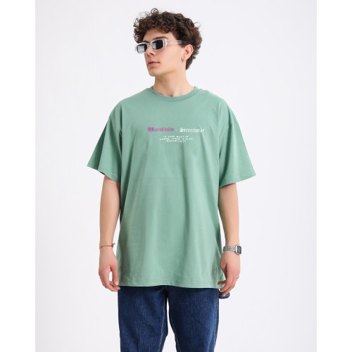 BSC Oversize Worldwide Deception Chaos Baskılı Unisex T-Shirt - Mint