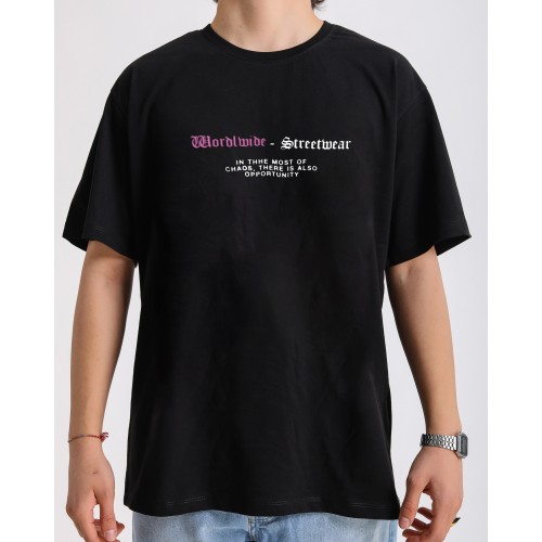 BSC Oversize Worldwide Deception Chaos Baskılı Unisex Tişört - Siyah