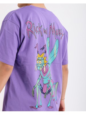 BSC Oversize Rick and Morty Ön Arka Baskılı Unisex Tişört - Mor
