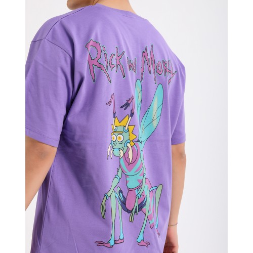 BSC Oversize Rick and Morty Ön Arka Baskılı Unisex Tişört - Mor