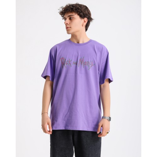 BSC Oversize Rick and Morty Ön Arka Baskılı Unisex Tişört - Mor