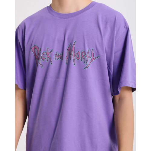 BSC Oversize Rick and Morty Ön Arka Baskılı Unisex Tişört - Mor
