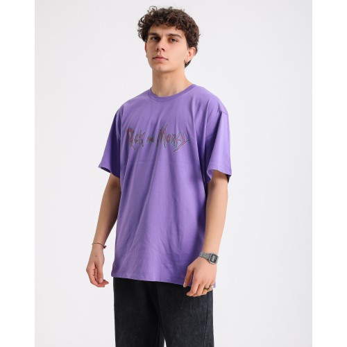 BSC Oversize Rick and Morty Ön Arka Baskılı Unisex Tişört - Mor