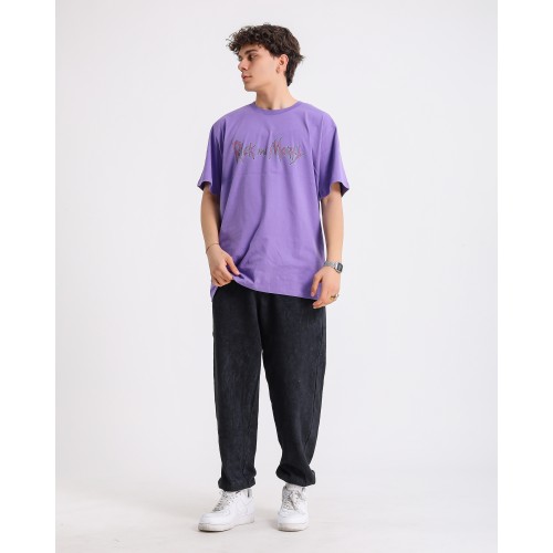 BSC Oversize Rick and Morty Ön Arka Baskılı Unisex Tişört - Mor