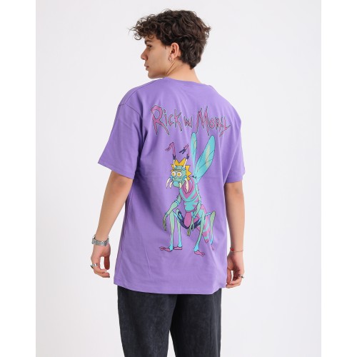 BSC Oversize Rick and Morty Ön Arka Baskılı Unisex Tişört - Mor