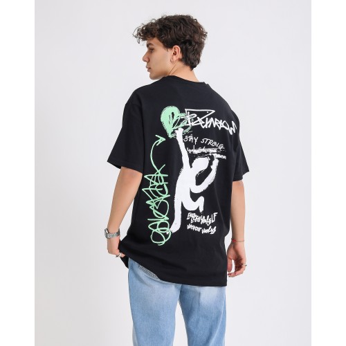 BSC Oversize Art Of Creation Ön-Arka Baskılı Unisex Tişört - Siyah