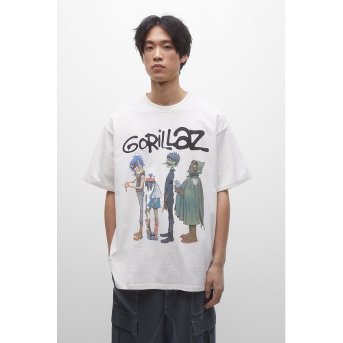PB Oversize Gorillaz Baskılı Unisex T-Shirt - Beyaz