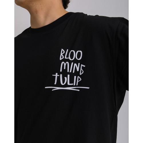 BSC Oversize Blooming Tulip Ön Arka Baskılı Unisex Tişört- Siyah