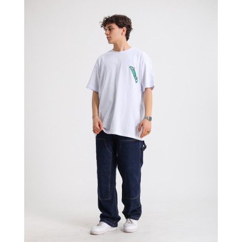BSC Oversize Knock Out Skater Baskılı Unisex Tişört - Beyaz