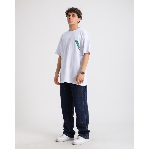 BSC Oversize Knock Out Skater Baskılı Unisex Tişört - Beyaz