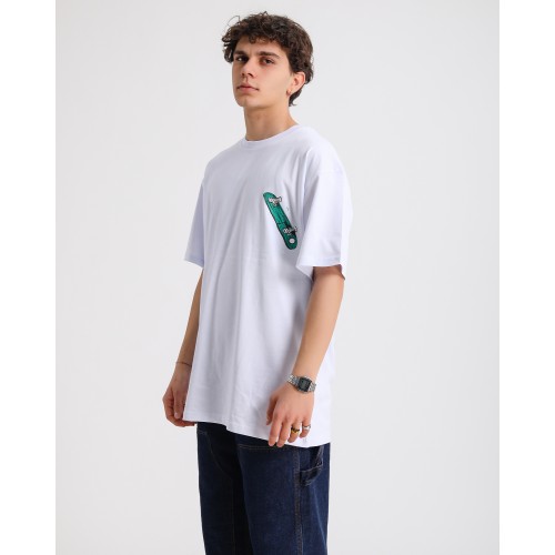 BSC Oversize Knock Out Skater Baskılı Unisex Tişört - Beyaz