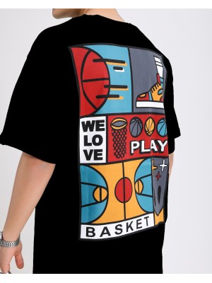 BSC  We Love Play Basket Baskılı Unisex Tişört - Siyah