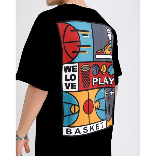 BSC  We Love Play Basket Baskılı Unisex Tişört - Siyah