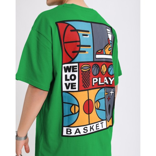 BSC  We Love Play Basket Baskılı Unisex Tişört - Yeşil
