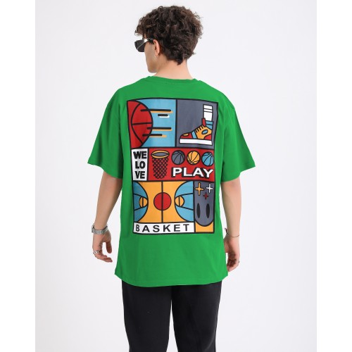 BSC  We Love Play Basket Baskılı Unisex Tişört - Yeşil