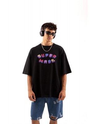 SuperMade Rahat Kalıp Color Logo Print Unisex Tişört - Siyah