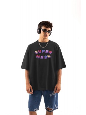 SuperMade Rahat Kalıp Color Logo Print Unisex Tişört - Gri