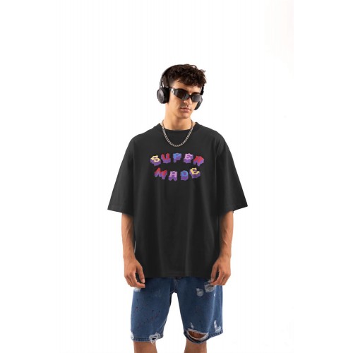 SuperMade Rahat Kalıp Color Logo Print Unisex Tişört - Gri