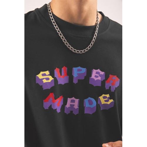SuperMade Rahat Kalıp Color Logo Print Unisex Tişört - Gri