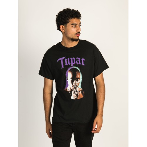 PB Tupac Purple Pray Baskılı Unisex Tişört - Siyah
