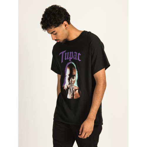 PB Tupac Purple Pray Baskılı Unisex Tişört - Siyah
