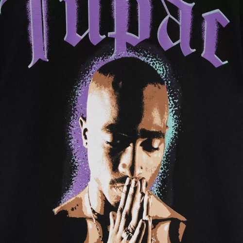 PB Tupac Purple Pray Baskılı Unisex Tişört - Siyah