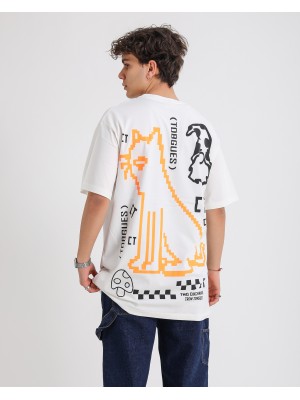 BSC Oversize Crooked Tongues Ön Arka  Baskılı Unisex Tişört- Beyaz