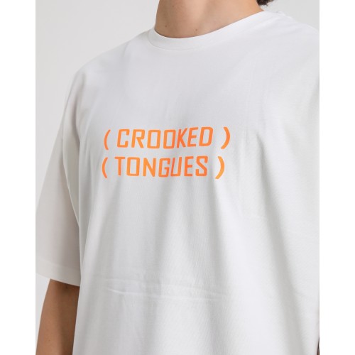 BSC Oversize Crooked Tongues Ön Arka  Baskılı Unisex Tişört- Beyaz