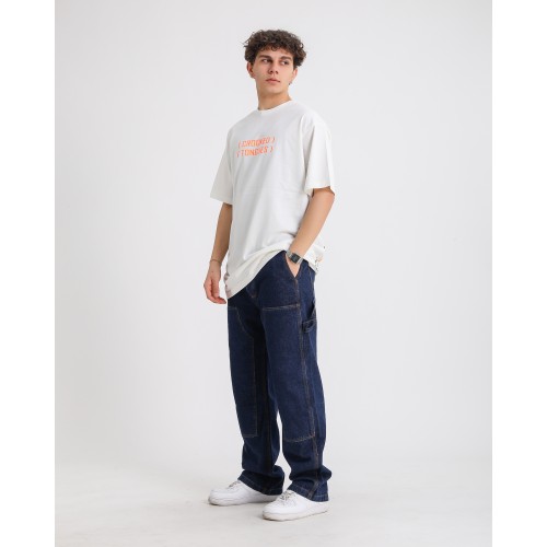 BSC Oversize Crooked Tongues Ön Arka  Baskılı Unisex Tişört- Beyaz