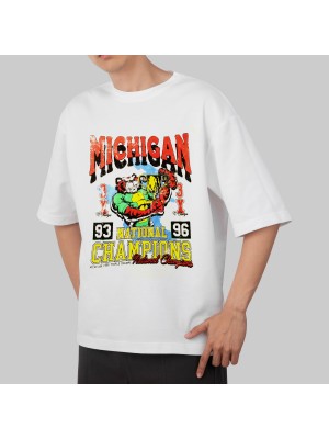 AS Oversize Michigan Ön Baskılı Unisex Tişört - Beyaz