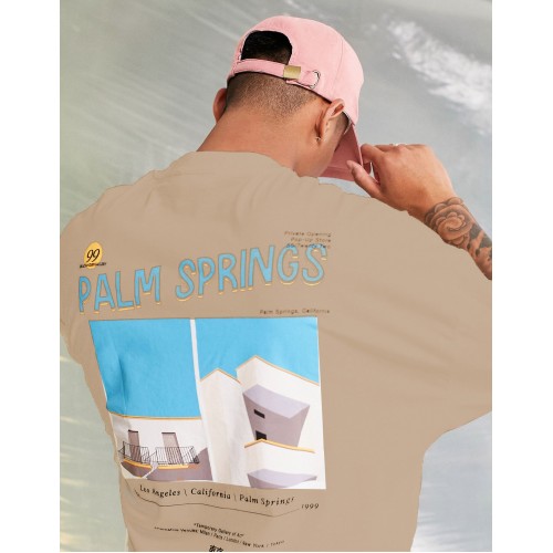 AS Oversize Palm Springs Sırt Baskılı Unisex Tişört - Bej