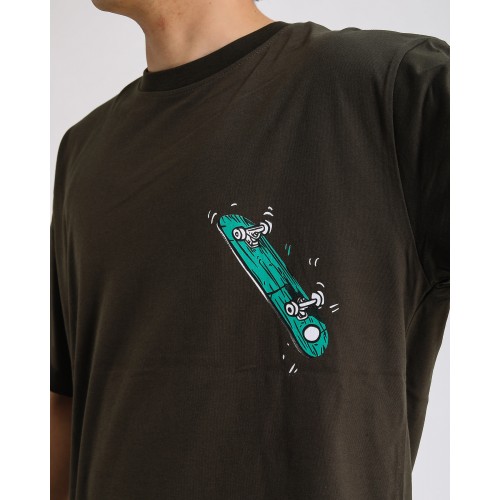 BSC Oversize Knock Out Skater Baskılı Unisex Tişört - Haki